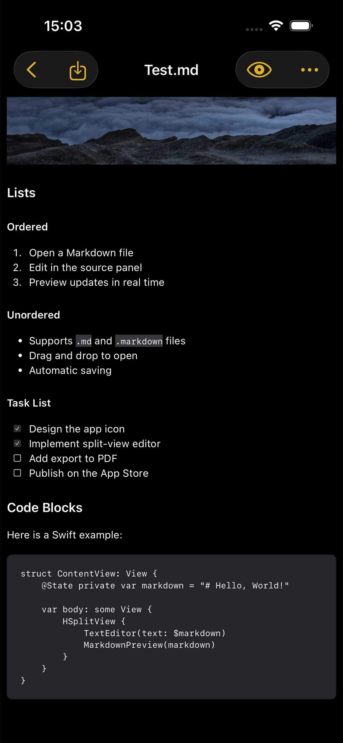 anagnosi on iPhone in dark mode